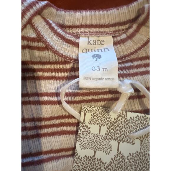 NWT Kate Quinn Rust Stripe Lap Neck Skinny Ribbed Dress Organic Cotton 0-3 - Picture 2 of 3